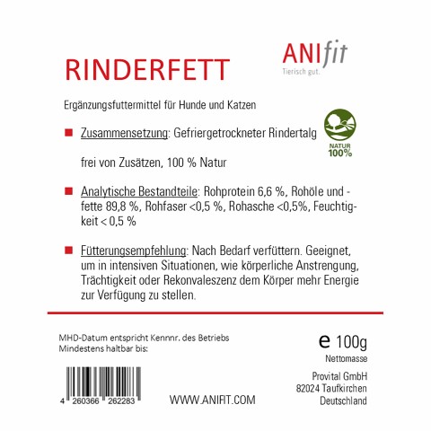 Cat Dog Accessories B.A.R.F. Supplements Beef Fat (Rinderfett) 100g 1 Package -3- Anifit